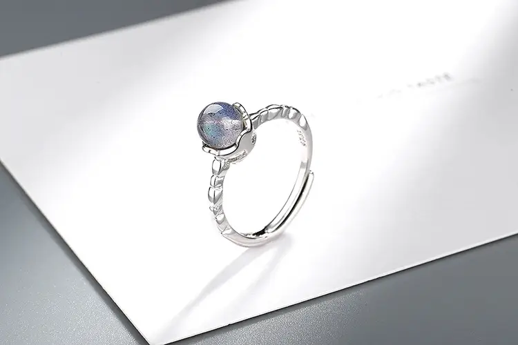Women's Adjustable Moonstone Ring Blue Light Design — feature 1