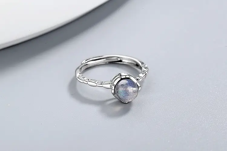 Women's Adjustable Moonstone Ring Blue Light Design — feature 2