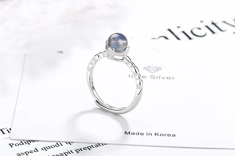Women's Adjustable Moonstone Ring Blue Light Design — feature 3