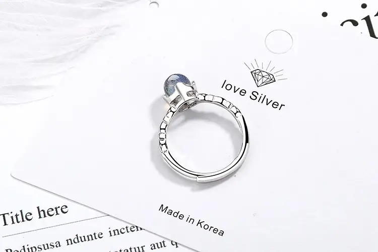 Women's Adjustable Moonstone Ring Blue Light Design — feature 4