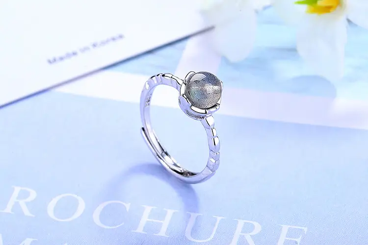 Women's Adjustable Moonstone Ring Blue Light Design — feature 5