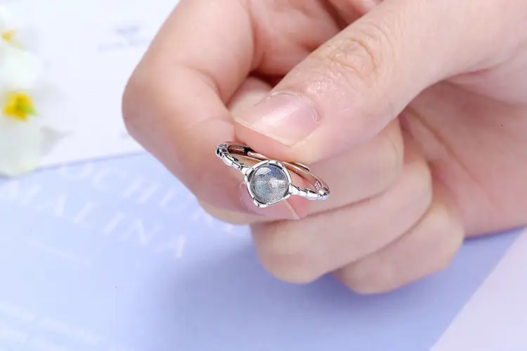 Women's Adjustable Moonstone Ring Blue Light Design — feature 6