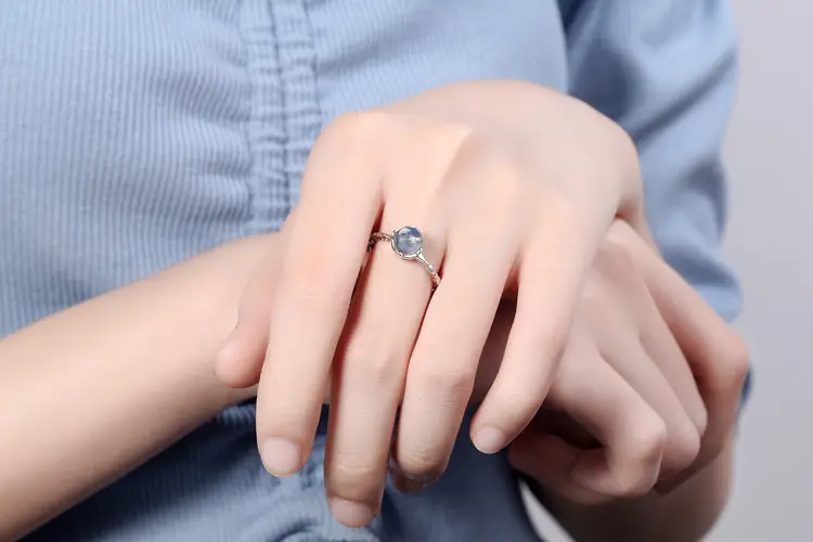 Women's Adjustable Moonstone Ring Blue Light Design — feature 7