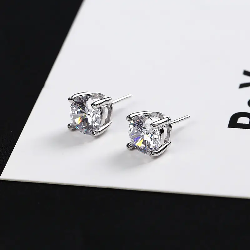 Brilliant Four Claw Earrings S925 Sterling Silver Fashion Casual