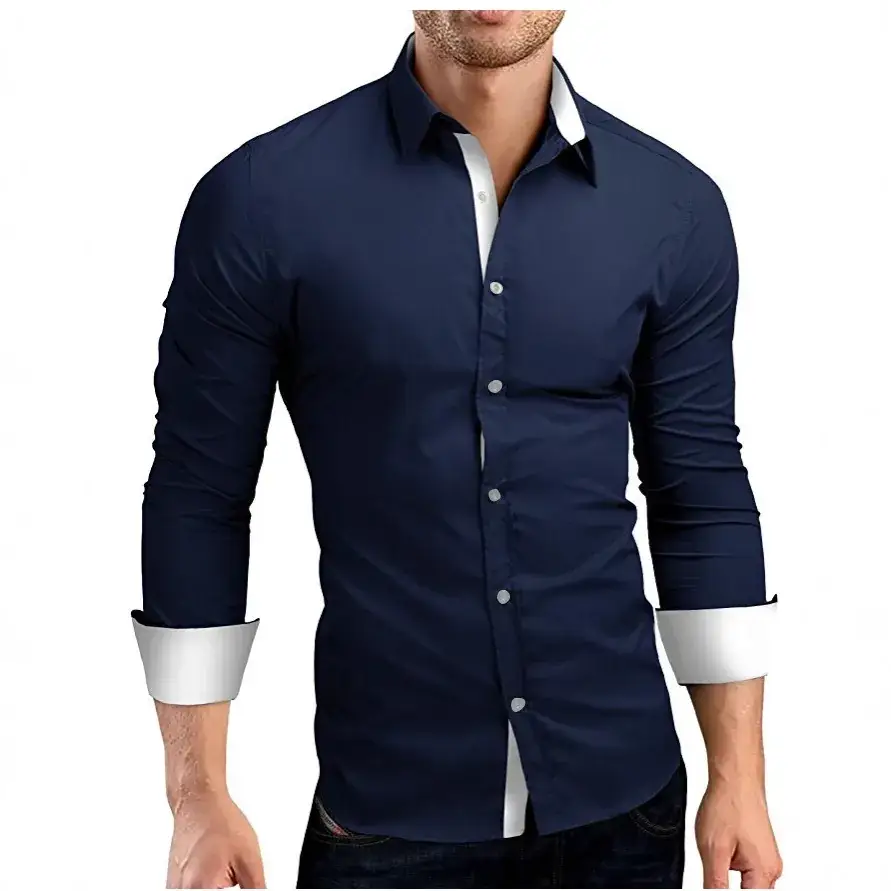 2019 Long Sleeve Button Down Shirt for Men Blue Large - Image 5