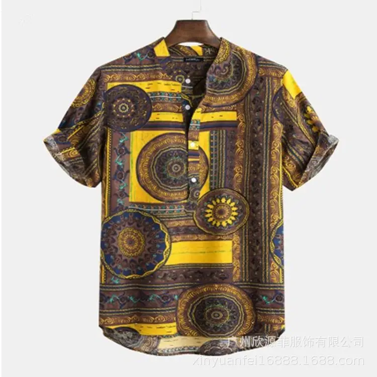 Cross-Country Printed Cotton Shirt Green Orange Men's - Image 17