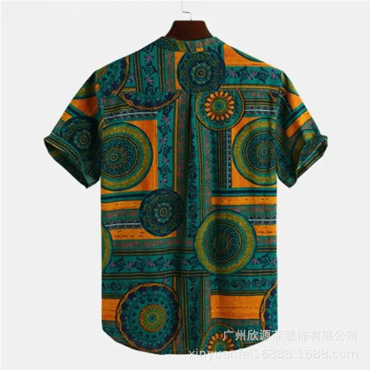Cross-Country Printed Cotton Shirt Green Orange Men's - Image 19