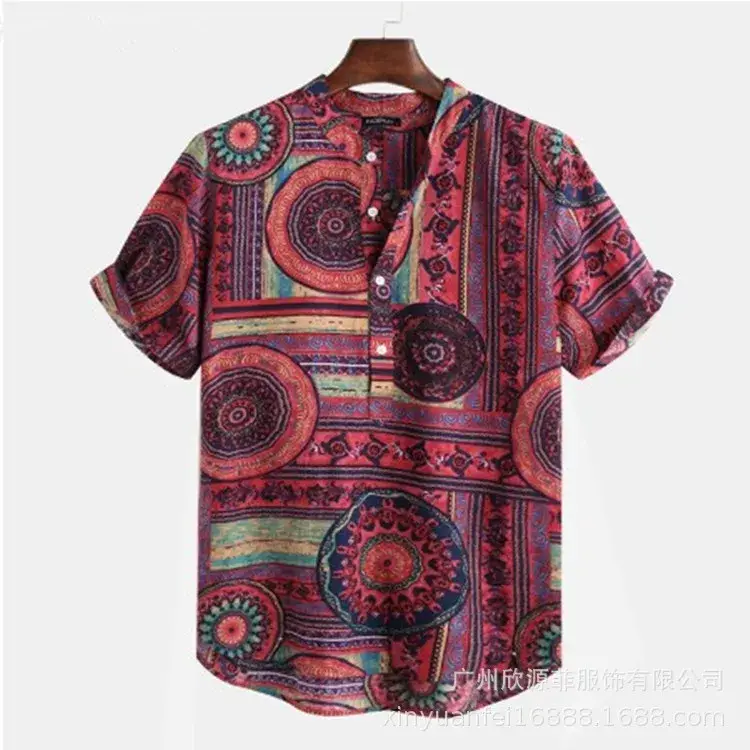 Cross-Country Printed Cotton Shirt Green Orange Men's - Image 13