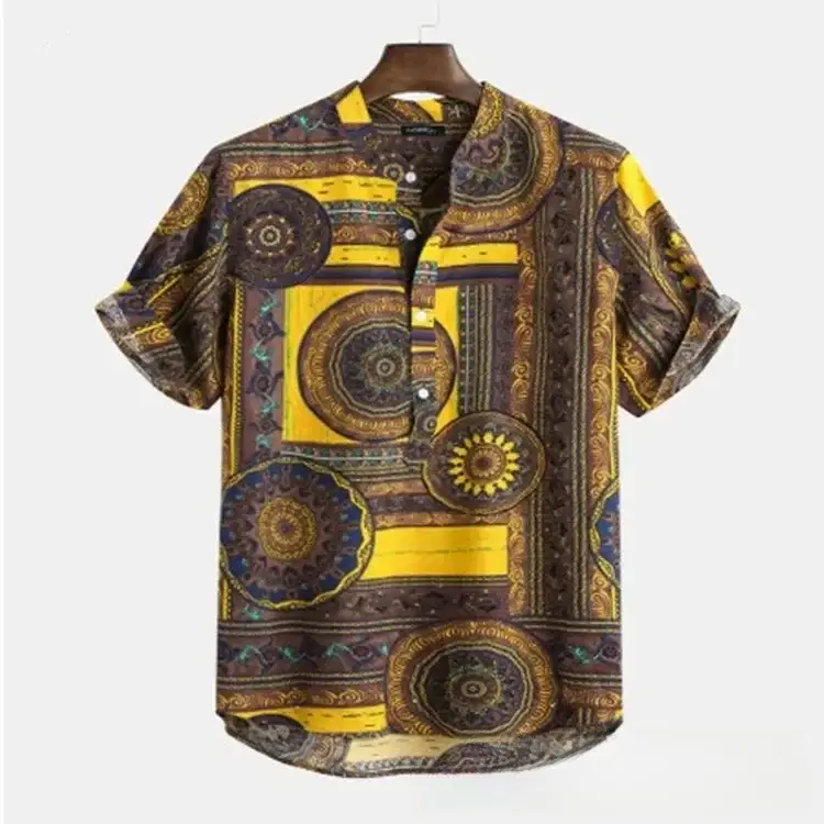 Cross-Country Printed Cotton Shirt Green Orange Men's - Image 6