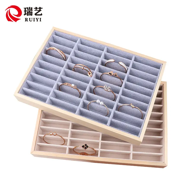 Ice Gray Velvet Jewelry Display Tray for Gold & Silver Bracelets - Image 4