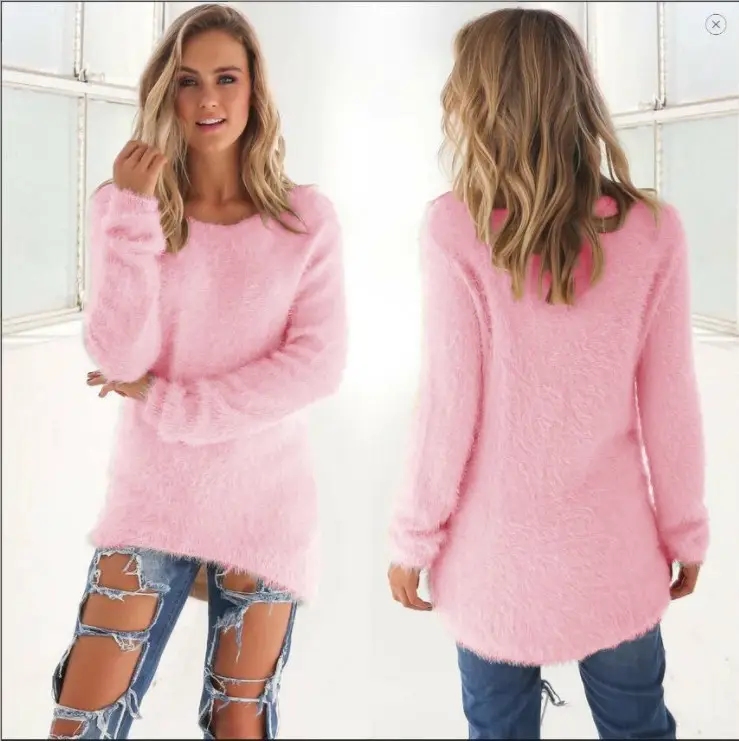 Women's Grey Fleece Long Sleeve Top with Back View - Image 2