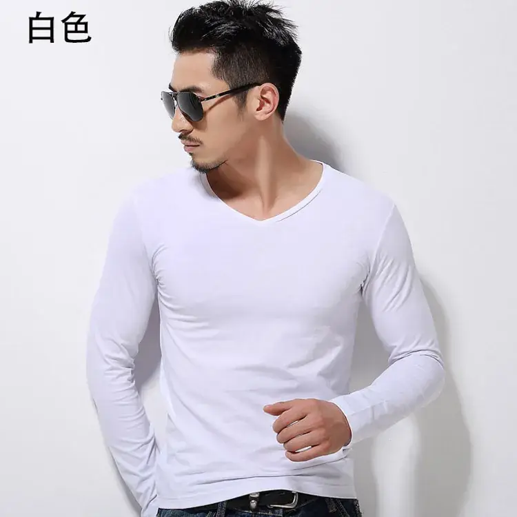 Men's Slim Fit Light Gray Long Sleeve T-Shirt - Image 11