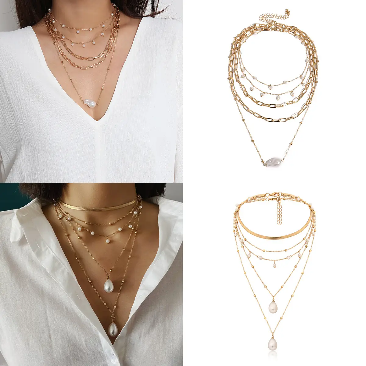 European American Cross Border Artificial Pearl Multi Layer Necklace - Image 2