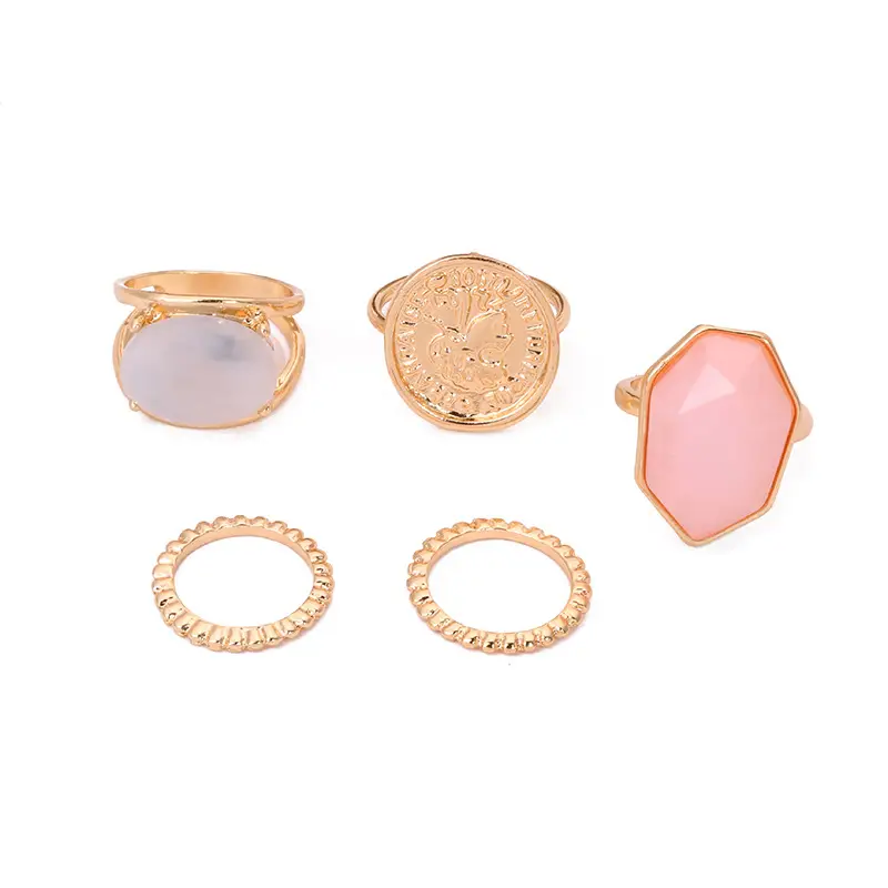 Cross-border Gold Plated Resin Rings Set of 5 - Image 7