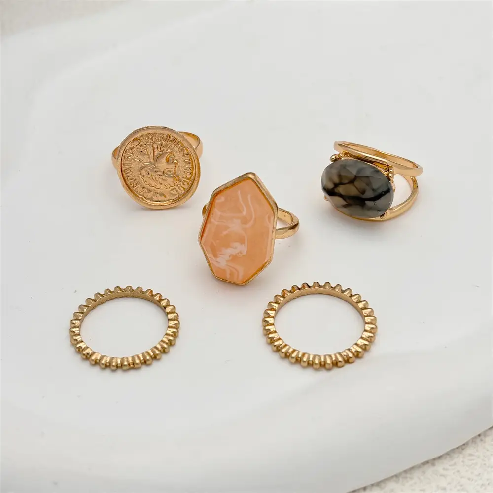 Cross-border Gold Plated Resin Rings Set of 5 — feature 10