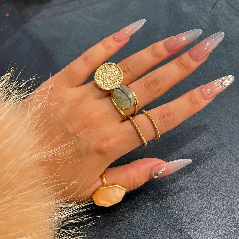 Cross-border Gold Plated Resin Rings Set of 5 — feature 5