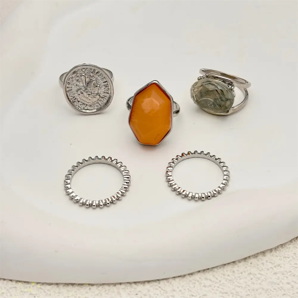 Cross-border Gold Plated Resin Rings Set of 5 — feature 8