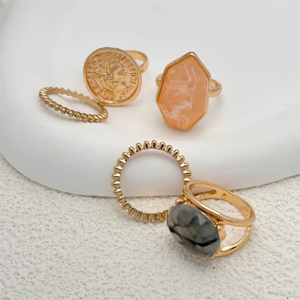 Cross-border Gold Plated Resin Rings Set of 5 — feature 9