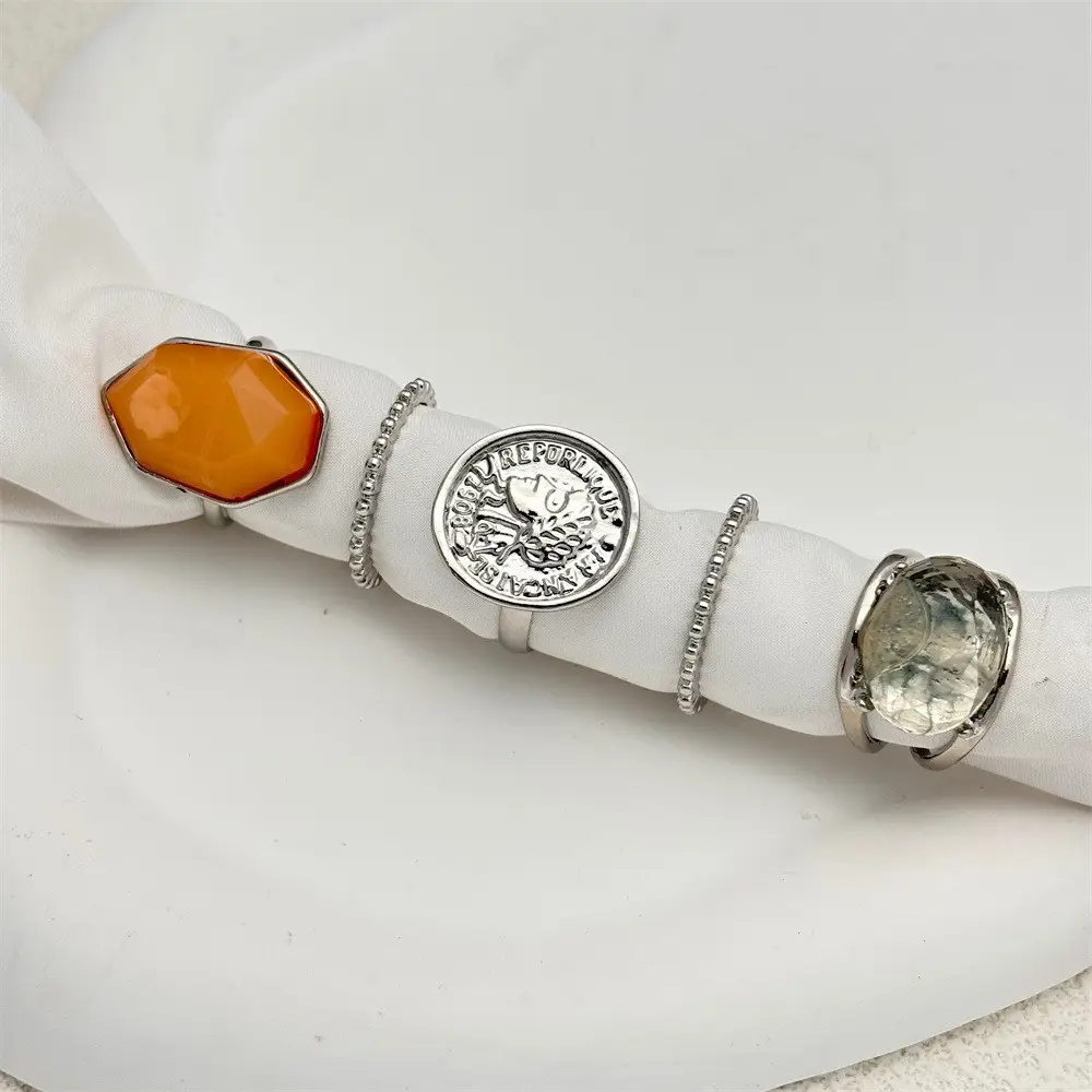 Cross-border Gold Plated Resin Rings Set of 5 - Image 2
