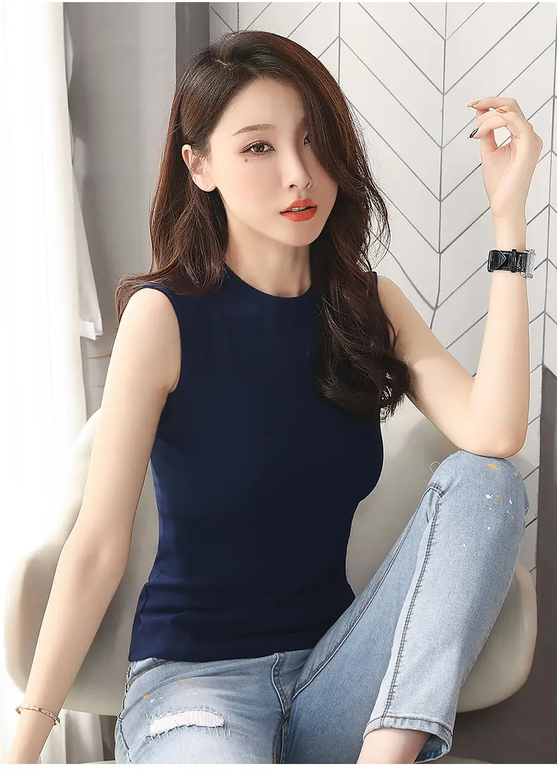 Men Navy Sleeveless Cotton Vest 2022 Summer — feature 2