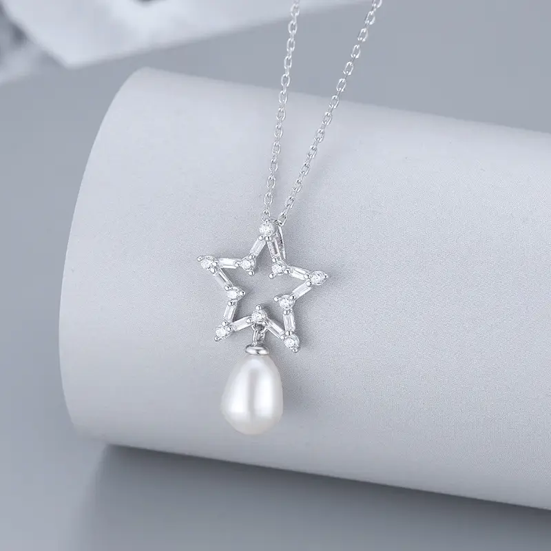 925 Sterling Silver Star Pearl Necklace for Women