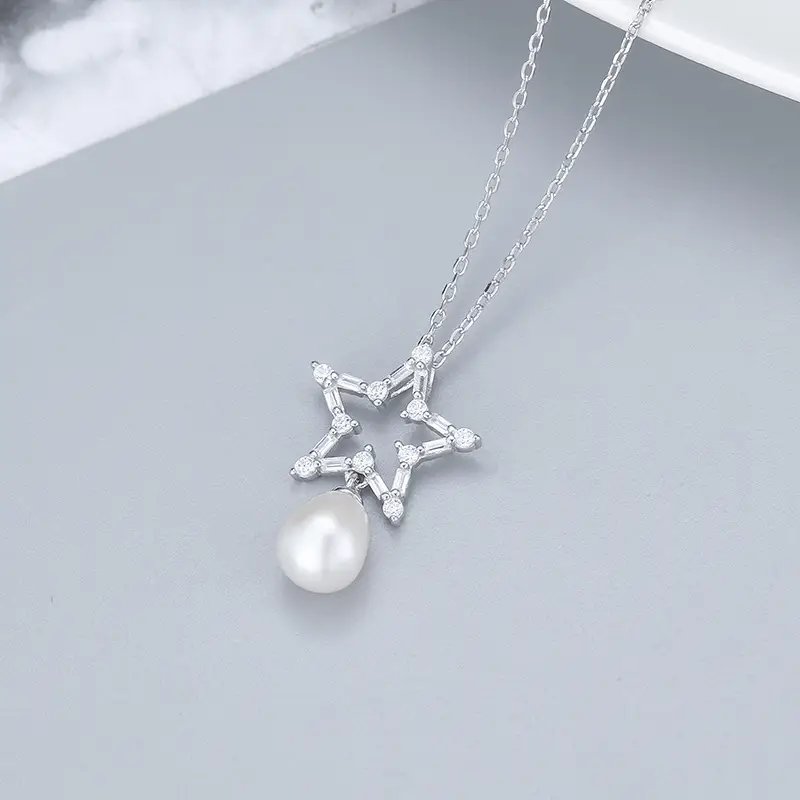 925 Sterling Silver Star Pearl Necklace for Women