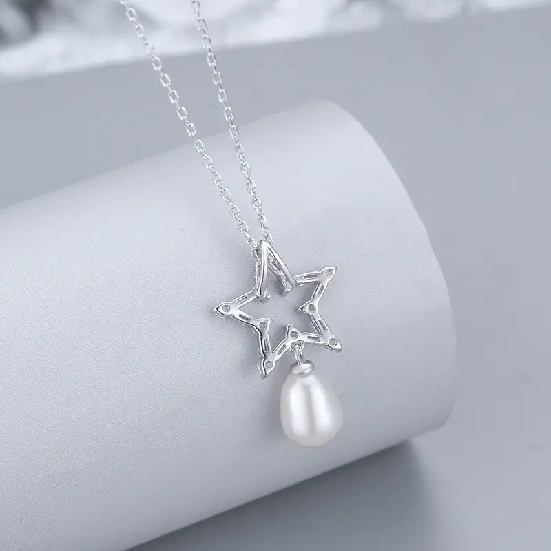 925 Sterling Silver Star Pearl Necklace for Women