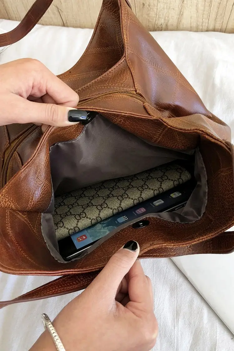 Brown Croc-Textured Women's Shoulder Bag — feature 2