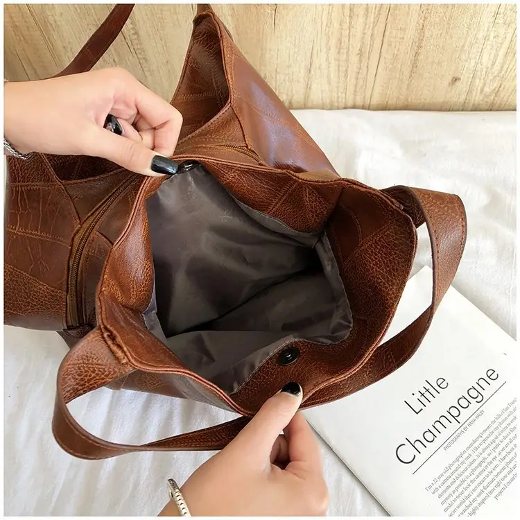 Brown Croc-Textured Women's Shoulder Bag — feature 41