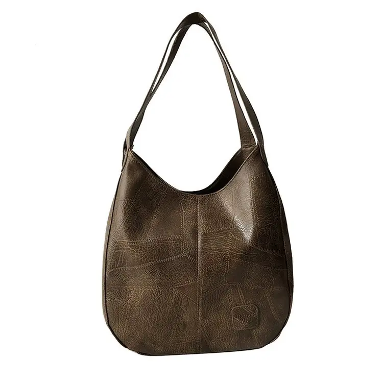 Brown Croc-Textured Women's Shoulder Bag