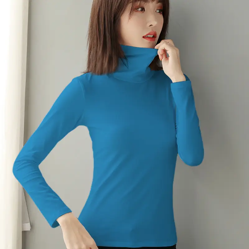 Women's Slim Fit Navy Turtleneck Top with Pile Collar - Image 9