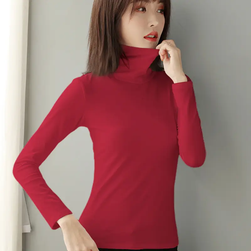 Women's Slim Fit Navy Turtleneck Top with Pile Collar - Image 5