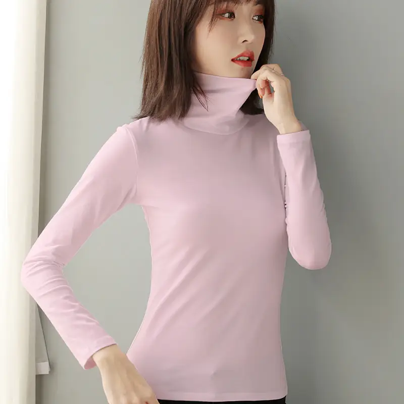 Women's Slim Fit Navy Turtleneck Top with Pile Collar - Image 6