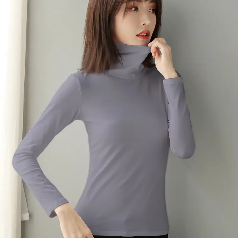 Women's Slim Fit Navy Turtleneck Top with Pile Collar - Image 7