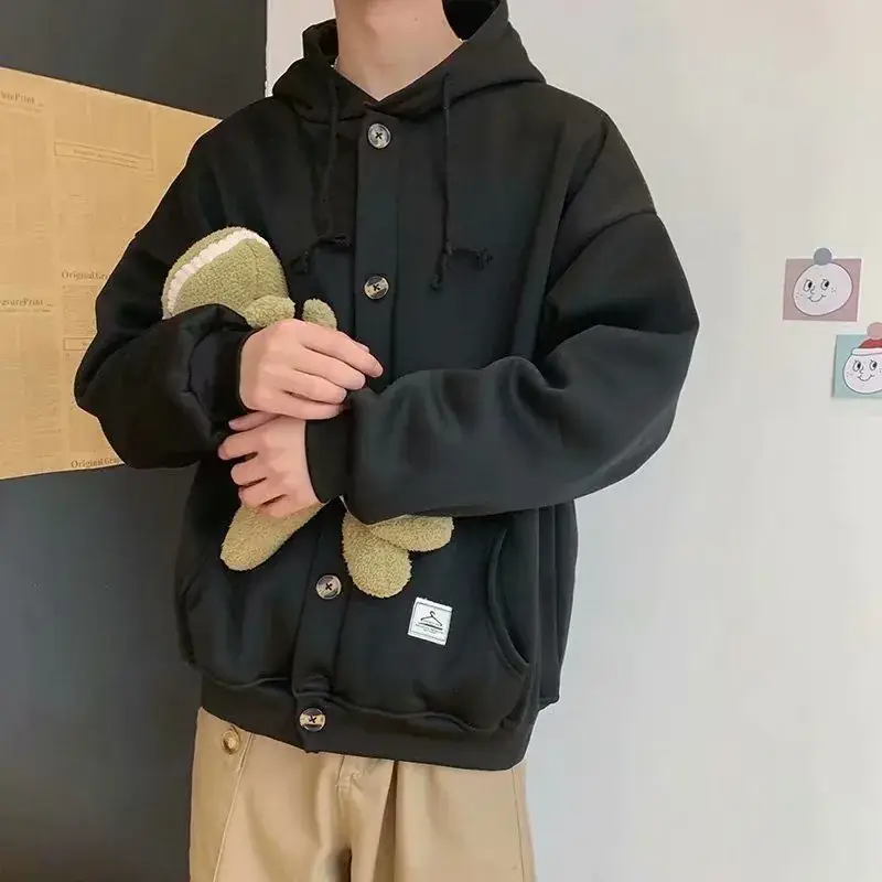 Black Fleece Hooded Cardigan for Boys Winter Wear - Image 6