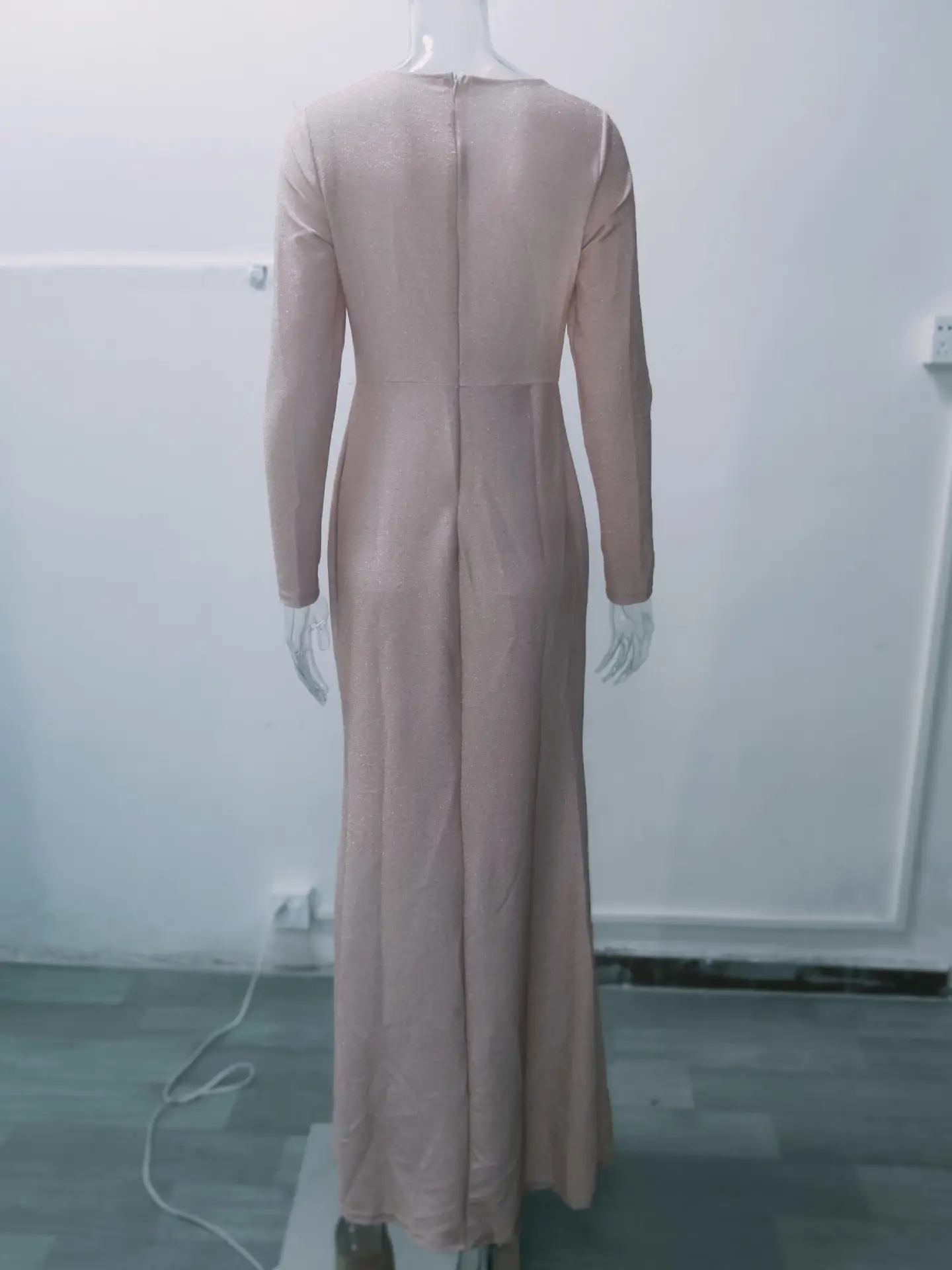 Women's Long Evening Dress with Deep V-Neck and Glitter Pattern — feature 12