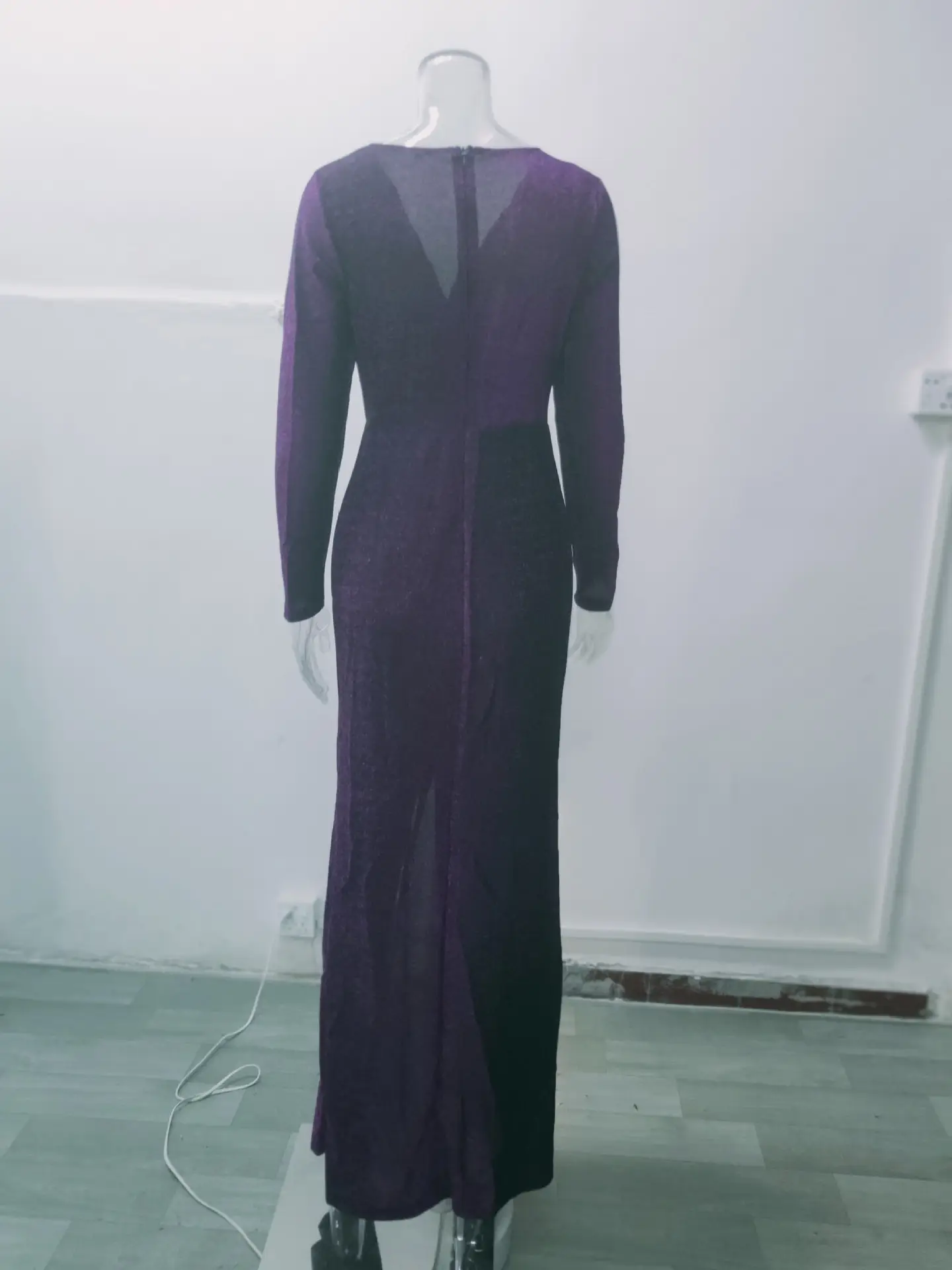 Women's Long Evening Dress with Deep V-Neck and Glitter Pattern — feature 15