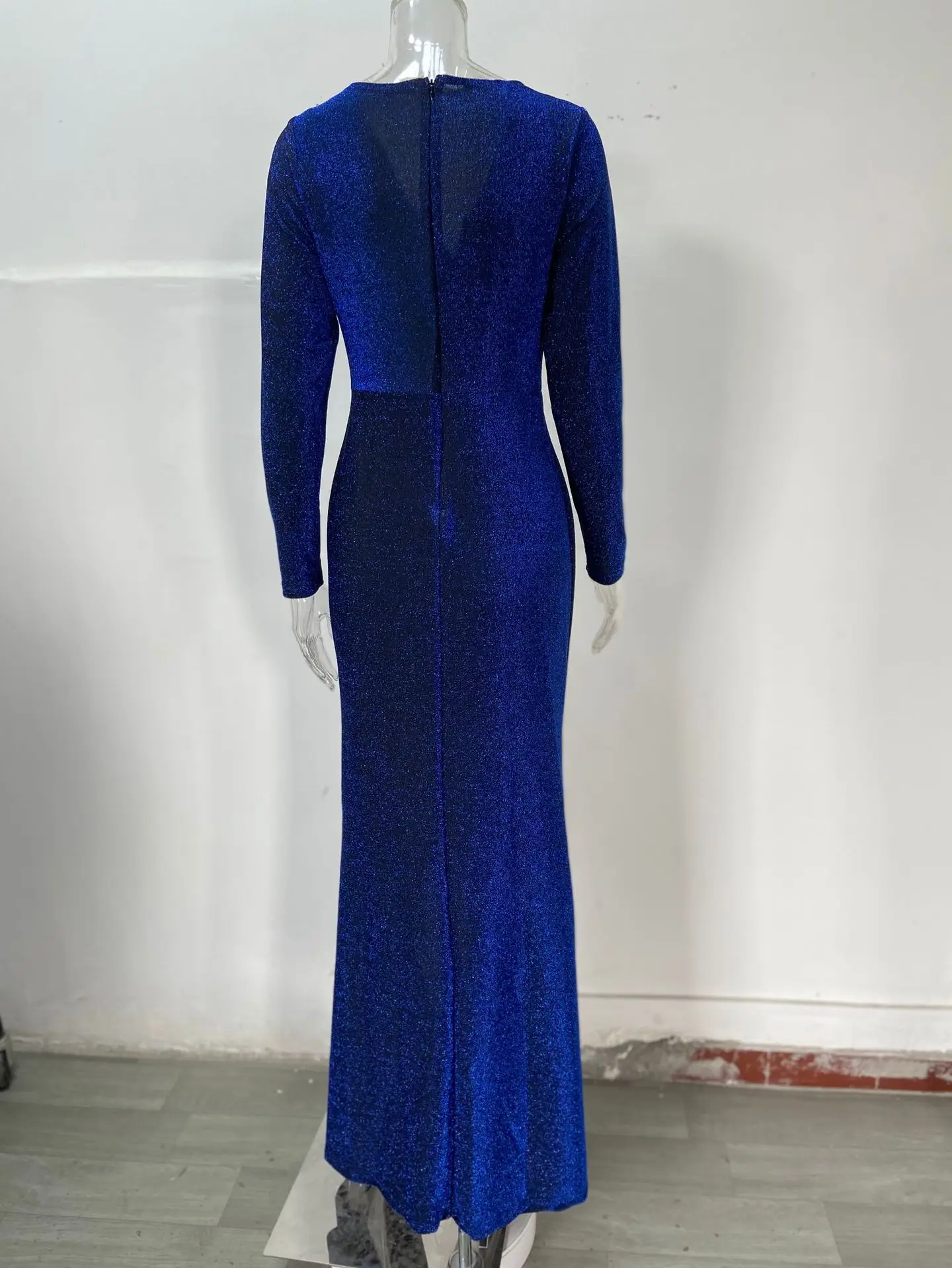 Women's Long Evening Dress with Deep V-Neck and Glitter Pattern — feature 8