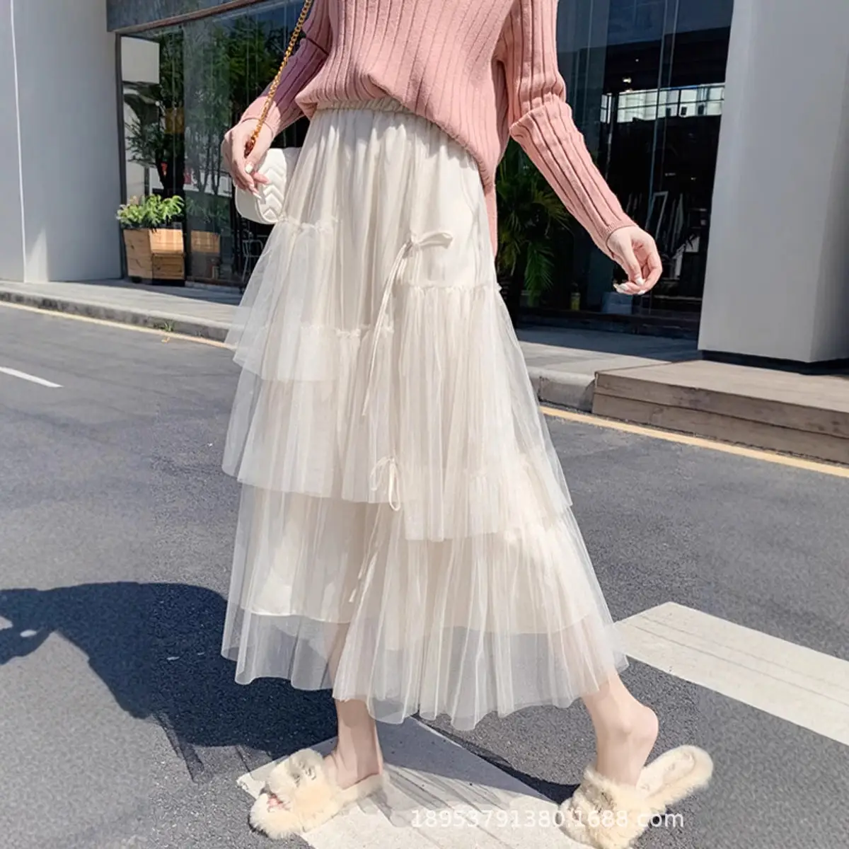 Fairy Skirt with Ties for Girls, Cream, Tiered Design