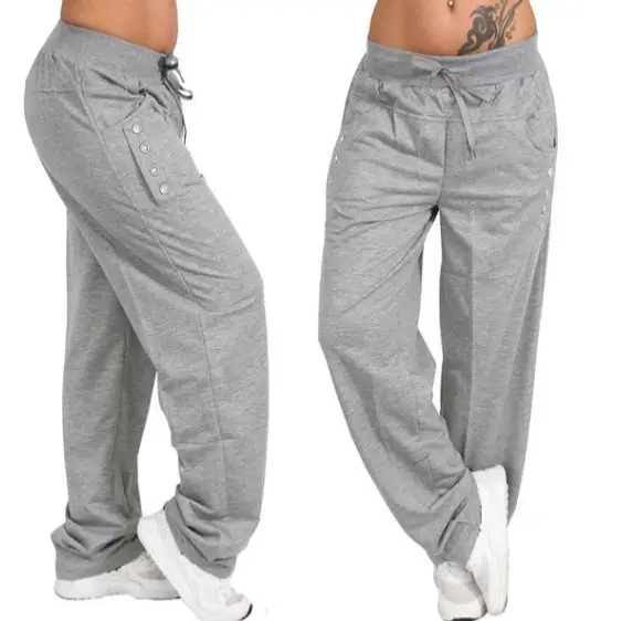 Women Grey Lace-up Loose Pants 2018 - Image 5