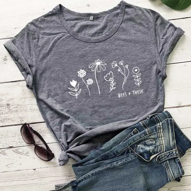 Bees & Flowers T-Shirt for Women Men European American - Image 10