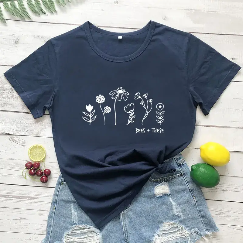 Bees & Flowers T-Shirt for Women Men European American - Image 11