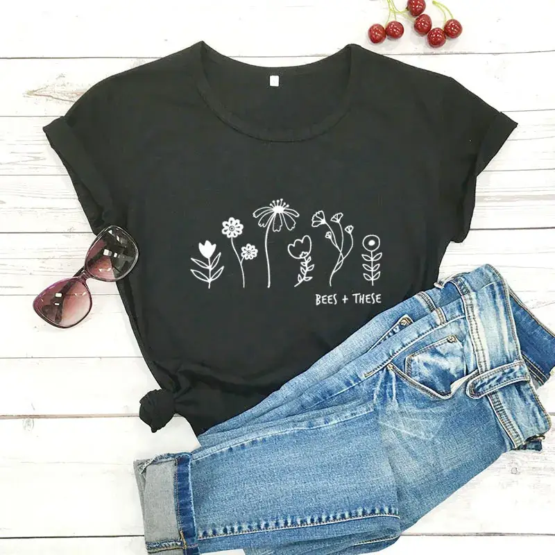 Bees & Flowers T-Shirt for Women Men European American - Image 2