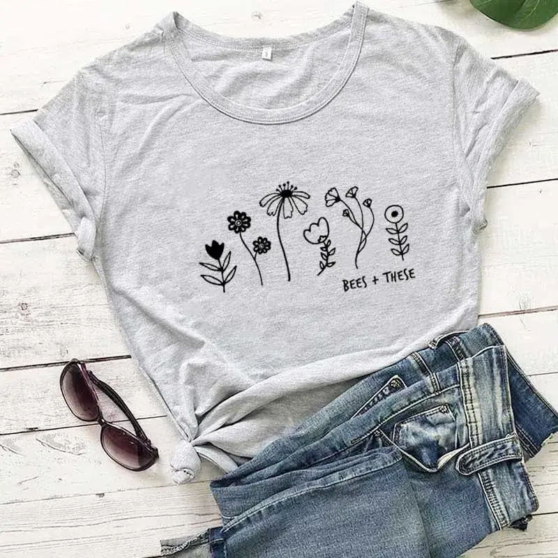 Bees & Flowers T-Shirt for Women Men European American - Image 3