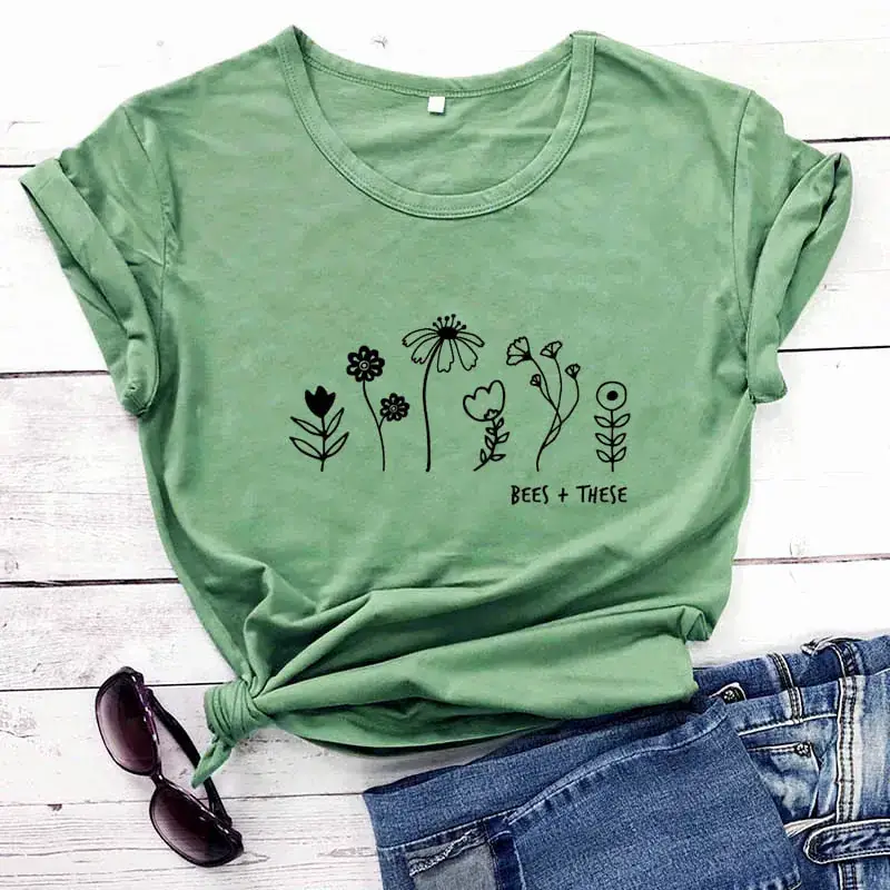 Bees & Flowers T-Shirt for Women Men European American - Image 7