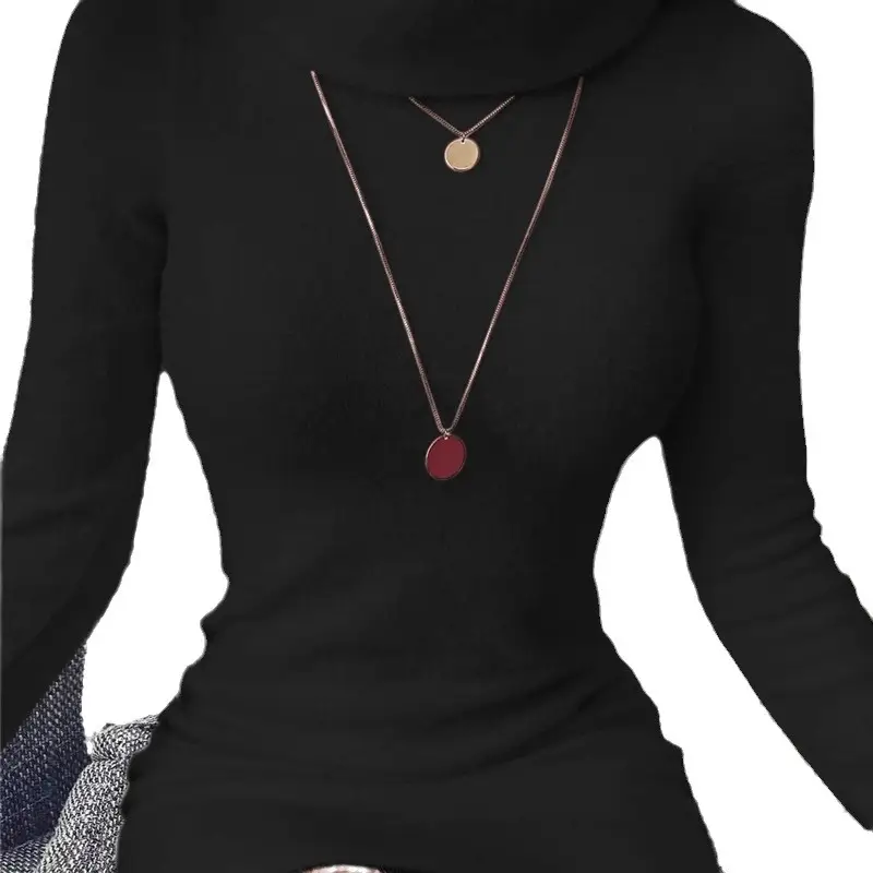 Black High Collar Tight Fit Dress with Red Pendant
