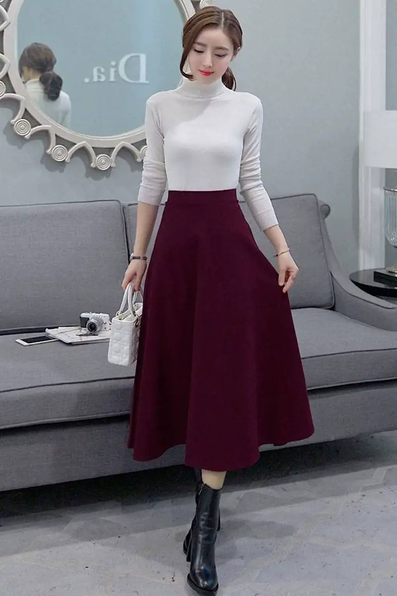 Black Cotton High Waist Slim Skirt Large Swing — feature 11
