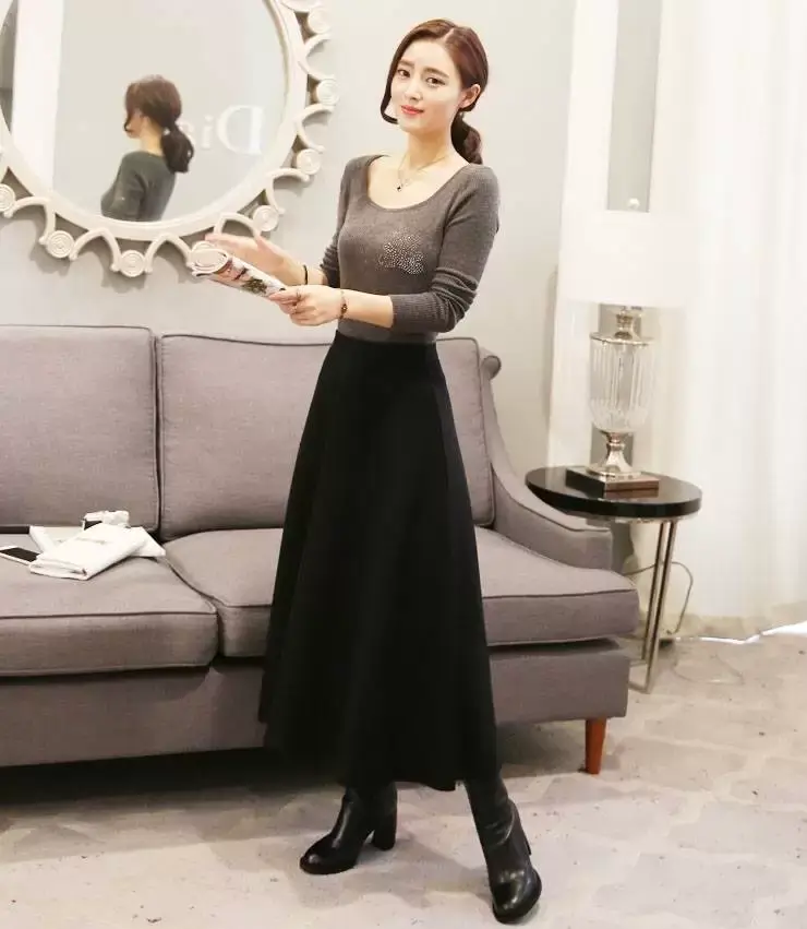Black Cotton High Waist Slim Skirt Large Swing — feature 2