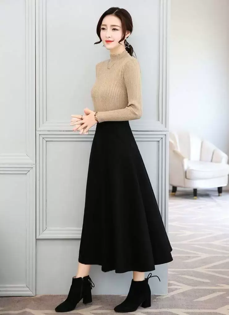Black Cotton High Waist Slim Skirt Large Swing — feature 4