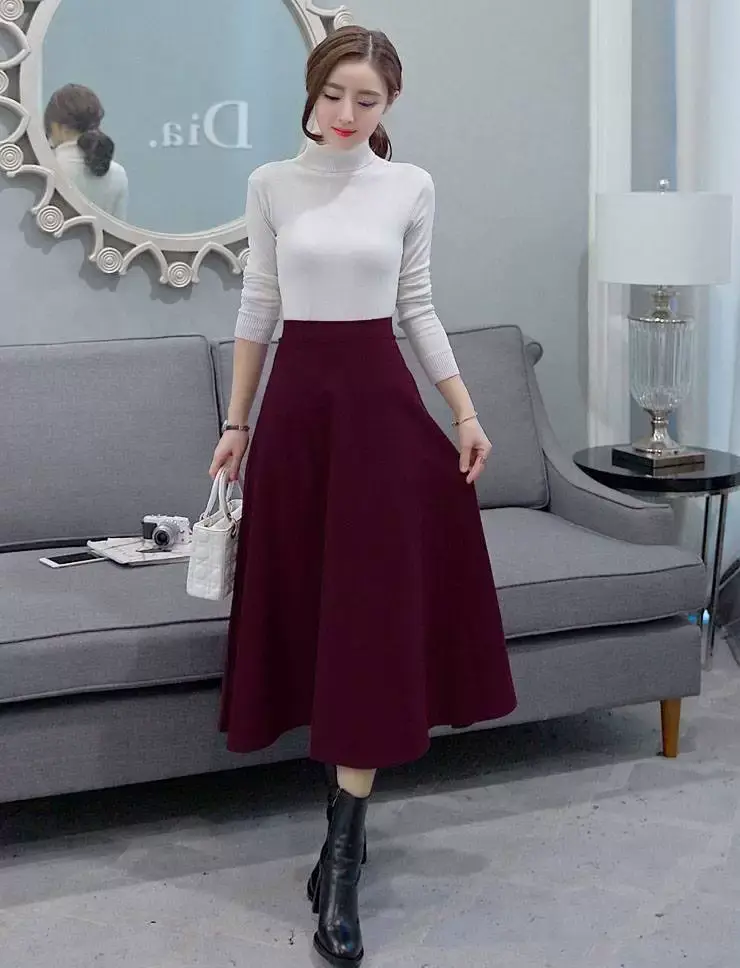 Black Cotton High Waist Slim Skirt Large Swing — feature 6
